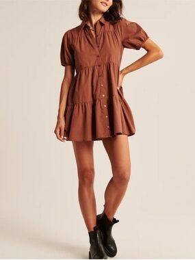 Abercrombie & Fitch Chocolate Brown Tiered Button-Front Mini Dress